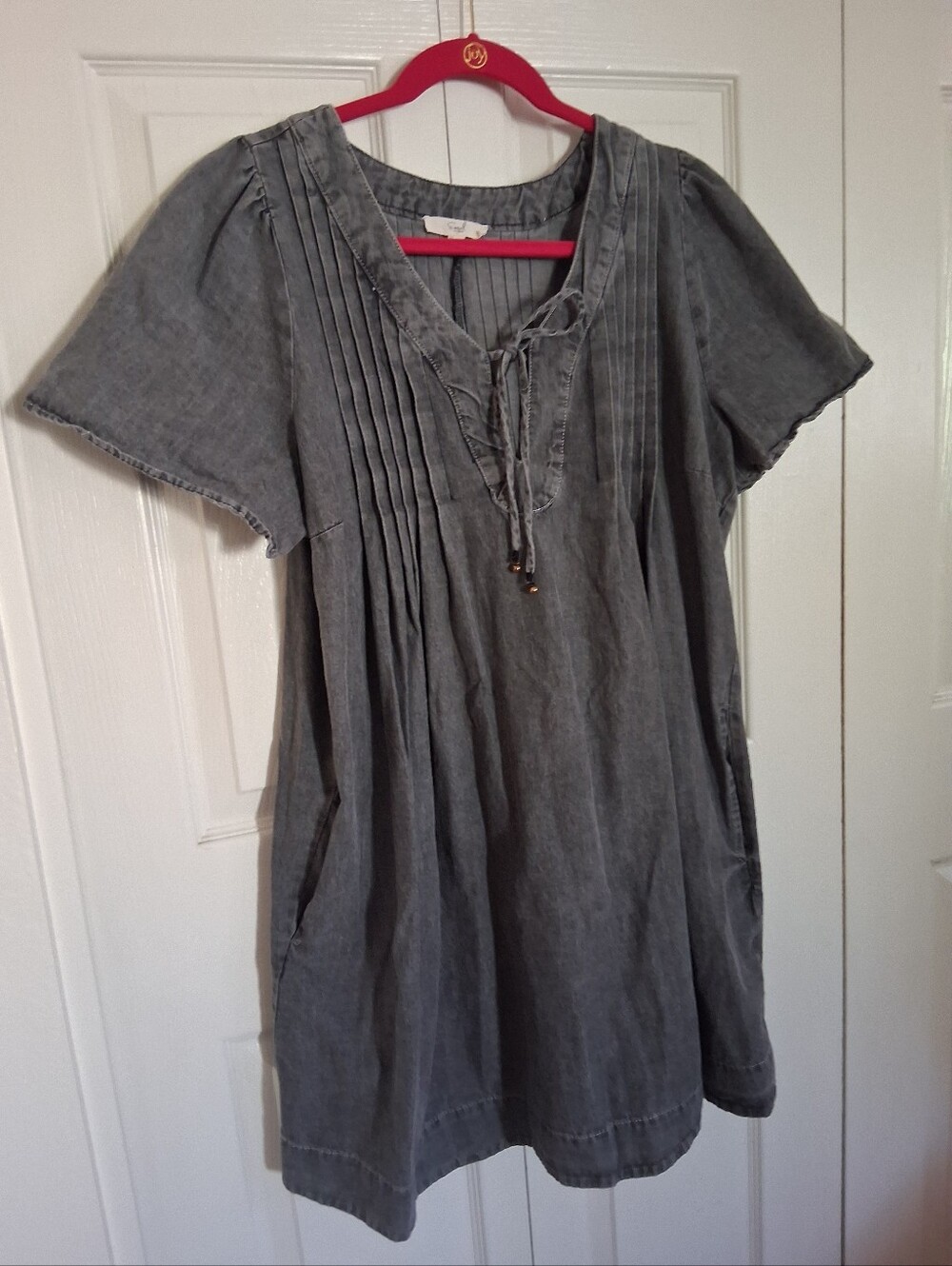 Easel Washed Gray Pintuck Tunic Dress P to P 23" Shoulder To Hem 35"